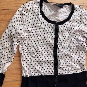 White House Black Market Polka Dot Cardigan Womens Small Black White 3/4 Sleeve